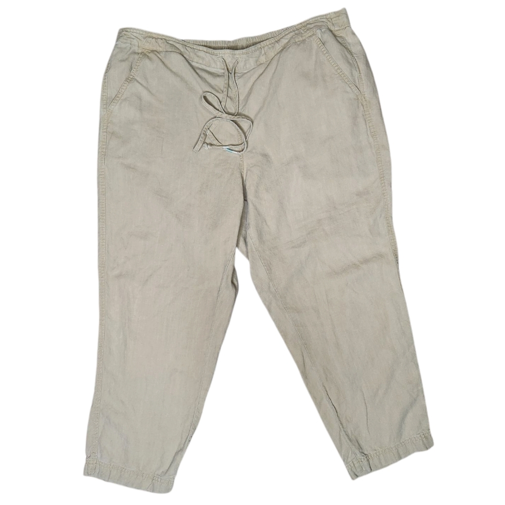 J. Crew Tan Linen Blend Pants Size XXL Crop Lightweight Summer Coastal Grandma